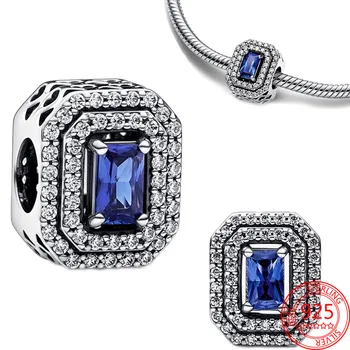 2022 925 Sterling Silver Modré Drahokam, Obdélník, Přívěsky DIY Korálek Fit Originální Náramek Přívěsek Korálky pro Ženy Jemné Šperky Dárek