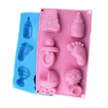 6 Díra Dětské Nohy Kočárek Láhev Epoxidové Guma Formy, Dort Zdobení Nástroj 3D Toy Silikonové Čokoládové Bonbóny Želé Kreativní DIY SQ0107