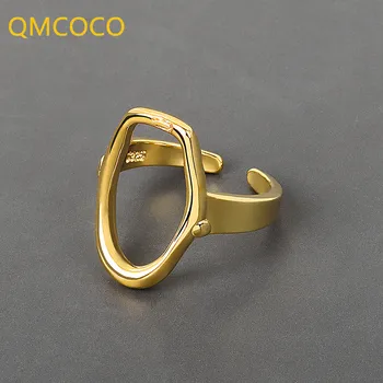 QMCOCO Stříbrná Barva Duté Kulatý Prsten Vintage Svatební Módní Šperky Otevřít Nastavitelné Ruční Ring Klasické Dámské Šperky