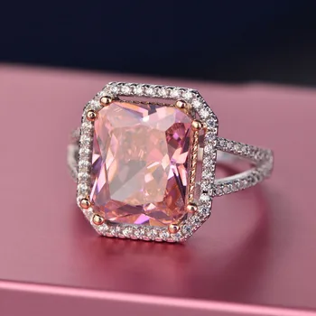 S925 Prsteny Pro Ženy Sterling Růžové Velké Náměstí Jemné Šperky, Svatební Svatební Zásnubní Prsten Luxusní Bijoux