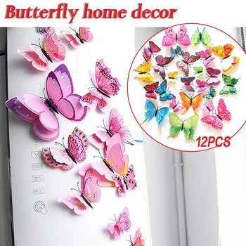 Sada 12ks Inovativní Magnet Lednička Samolepky Butterfly Zeď Home Dekor 3D Motýl Umění Design Obtisk Domácí Dekorace