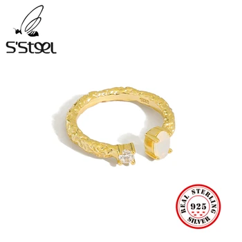 S'STEEL Opál Prsten Sterling Silver 925 Dárek Pro Ženy korejské Luxusní Zirkon Zlato Otevření Kroužky Anillos De Plata 925 De Ley Šperky
